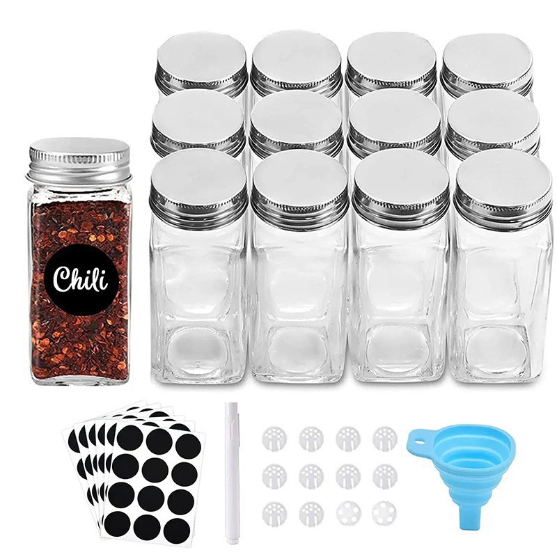 Amazon cocina vidrio condimento frasco 120ml comino condimento frasco de fideos de chile condimento frasco 24 piezas set al por mayor