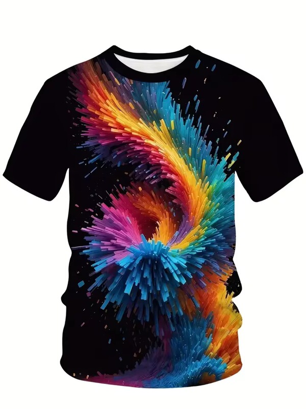 Men's shirt 3D rainbow spiral cloud t-shirt, vibrant gradient casual sports short-sleeve t-shirt for spring and autumn, women's Men's shirt 3D rainbow spiral cloud t-shirt, vibrant gradient casual sports short-sleeve t-shirt for spring and autumn, women's