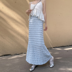 フランス風の花の魚の尾の半身のスカートの女性の夏の新型の優しい風の高い腰はやせているA字の小さい背の包みの尻の長いスカートを現します。