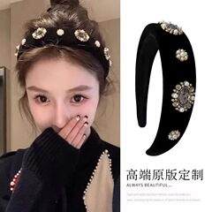 秋冬新款时尚闪钻气质压发发箍女黑色轻奢女简约发卡韩国头箍头饰