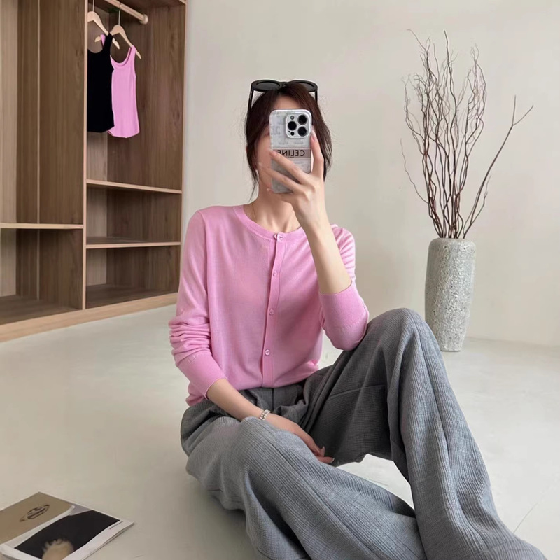 Women's Clothing Factory 2025Pusumede Black Round Neck Knitted Cardigan Spring & Fall Slimming Look Top Women's Seamless One-Piece