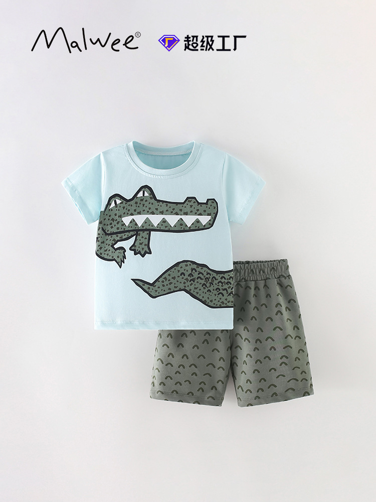 Malwee spot transfronterizo para niños dos piezas juego de camisetas de verano de manga corta nuevo juego de cuello redondo para niños europeos y estadounidenses