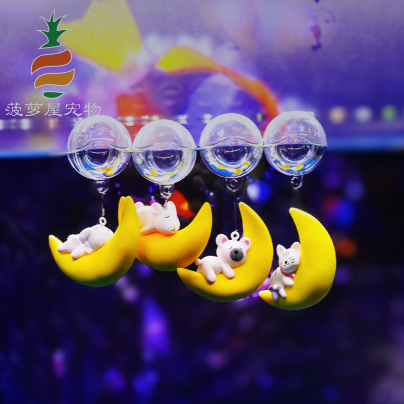 Tanque de peces decoración del paisaje Luna oso flotante Diver viendo tanque de peces pequeño paisaje anime pequeño regalo azul hombre gordo