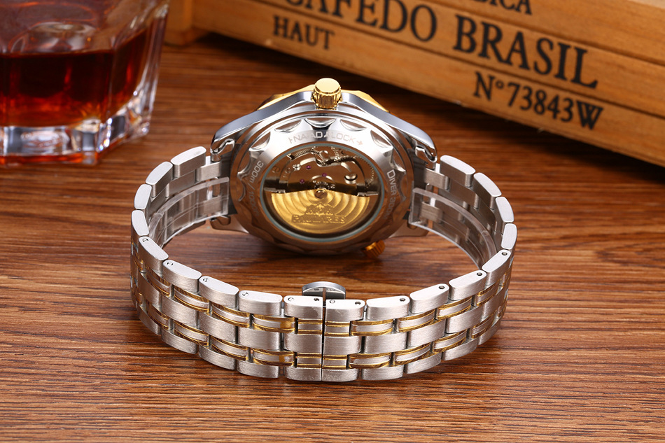 Men's Automatic Watch Gold Steel Mechanical Luminous Men's Watch_voghion.com