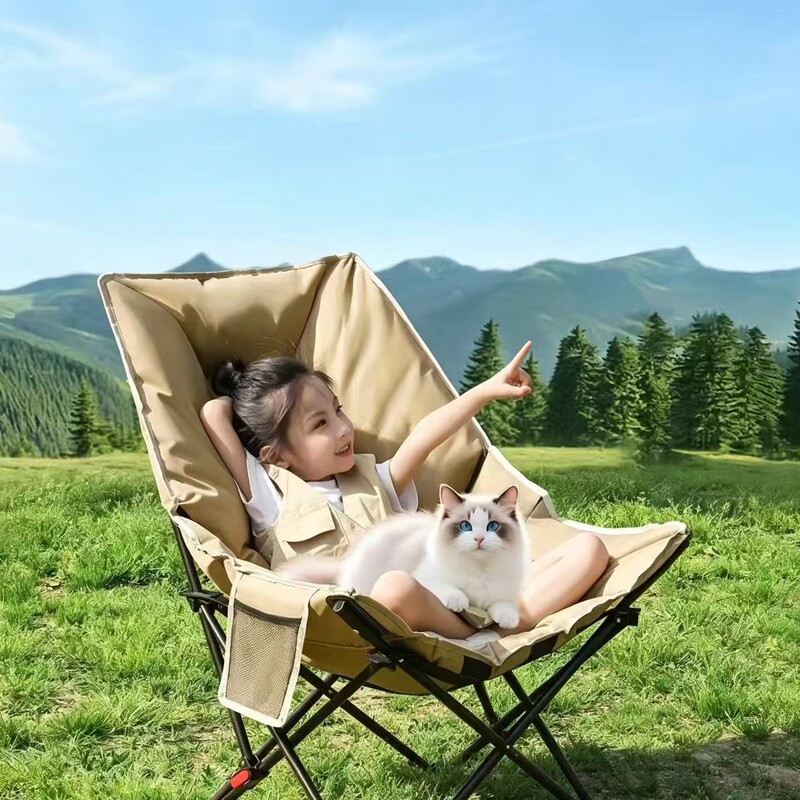 High-back moon chair, recliner, camping picnic folding chair, outdoor egg roll table set, portable outdoor folding chair