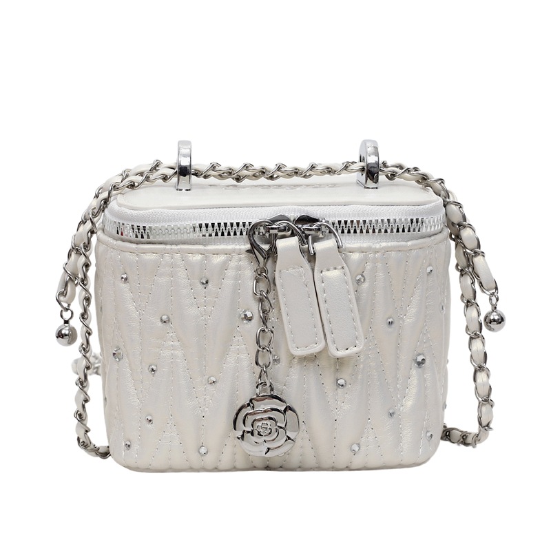 Bolso de cubo de moda coreana 2025 nuevo bolso de cadena pequeño bolso de hombro con diamantes con fragancia pequeña bolso de mensajero de hilo bordado de diamantes mujer