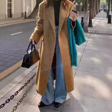 韩版直角垫肩高级感双面羊绒大衣加长款西装领气质羊毛大翻领外套