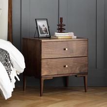 北欧现代黑胡桃木床头柜卧室床边柜新中式抽屉边柜简约实木储物柜