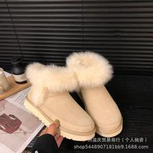 澳洲秋冬新款女士雪地靴羊皮毛一体厚底毛毛包头溢毛拖鞋保暖棉鞋