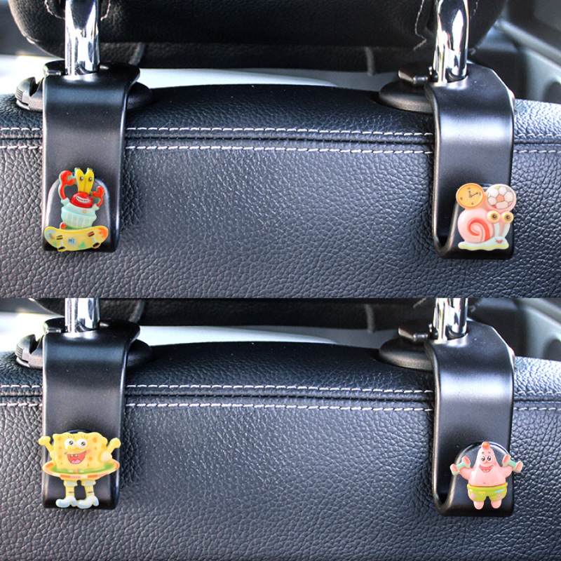 Asiento de coche ganchos traseros suministros interiores Bob Esponja niña asiento de coche coche coche lindo paraguas almacenamiento