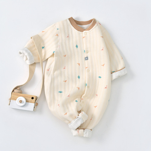 Baby jumpsuit autumn long-sleeved three-layer warm thick romper non-hooded spring and autumn baby clothes baby autumn clothes