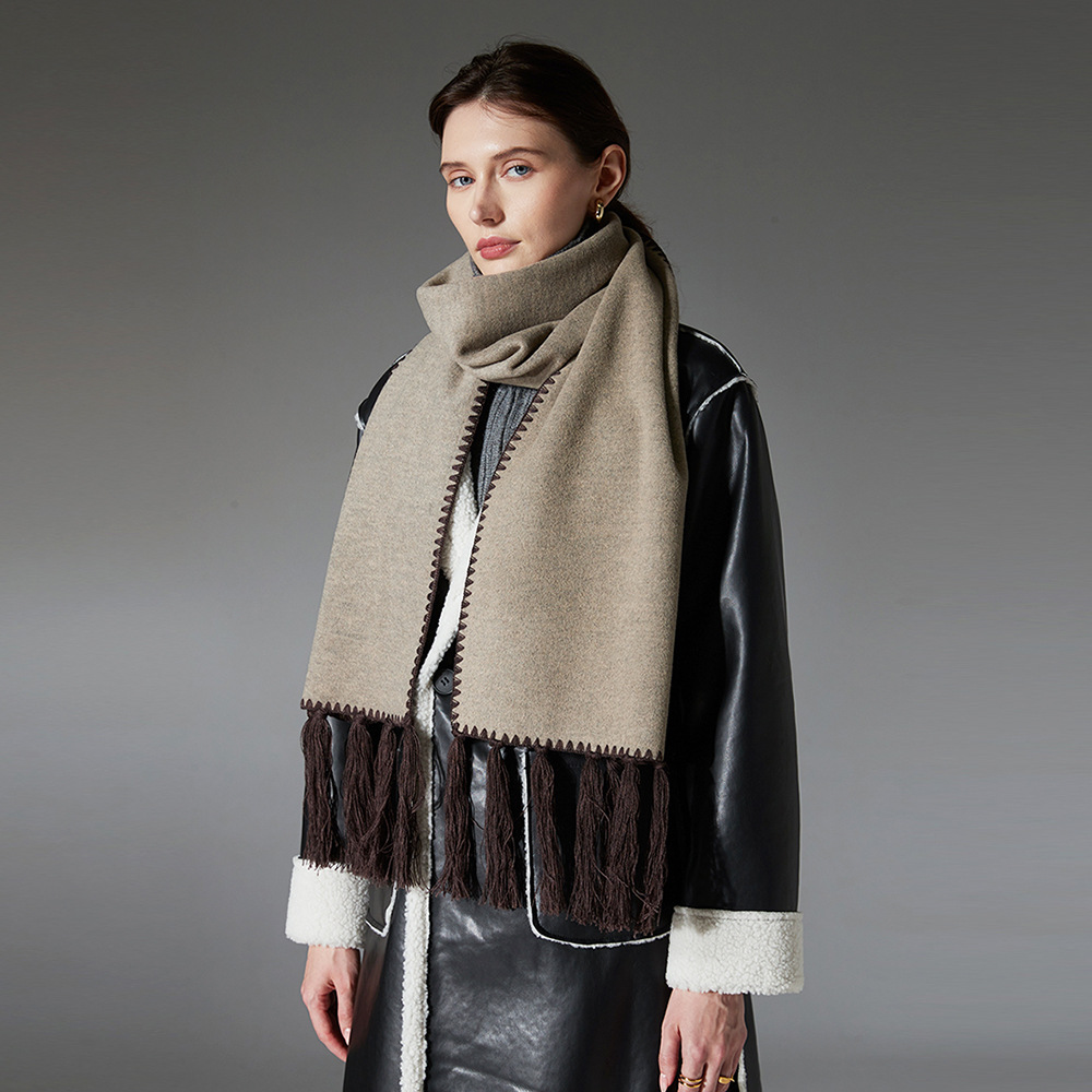 New Double-sided Tassel Solid Color Coffee Scarf