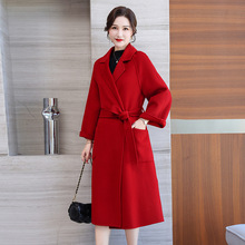 法國紅雙面羊毛大衣女中長款2022新款冬季寬松呢子赫本風毛呢外套