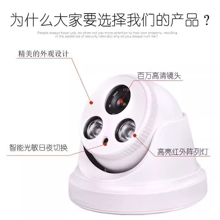 AHD同轴模拟录像机室内红外高清有线半球BNC老式闭路监控摄像头