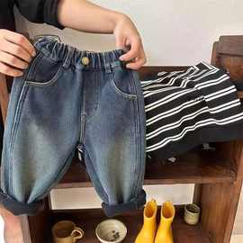 儿童春秋款裤子小童休闲裤男童韩版百搭水洗牛仔裤宝宝复古裤子潮