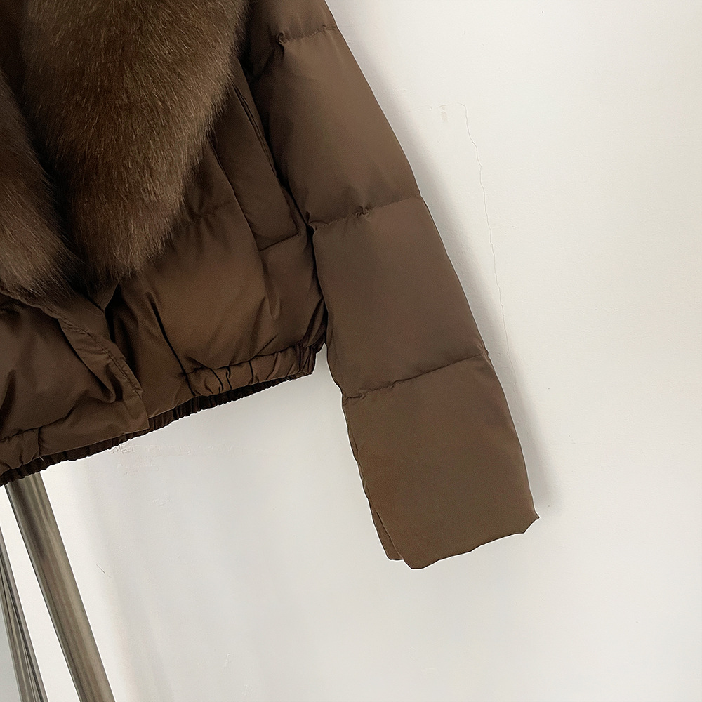 Elegant Short Down Jacket With Fox Fur Trim – Slim-Fit Winter Coat For Women, Detachable Hood & High-End Styling (Black/Brown Options, S/M Sizes)_voghion.com