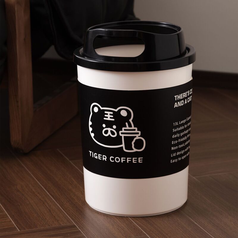 Creative Trash Can with Milk Tea Cup Design for Home Use, Suitable for Living Room, Bedroom, Office, High Aesthetic Value, with Lid