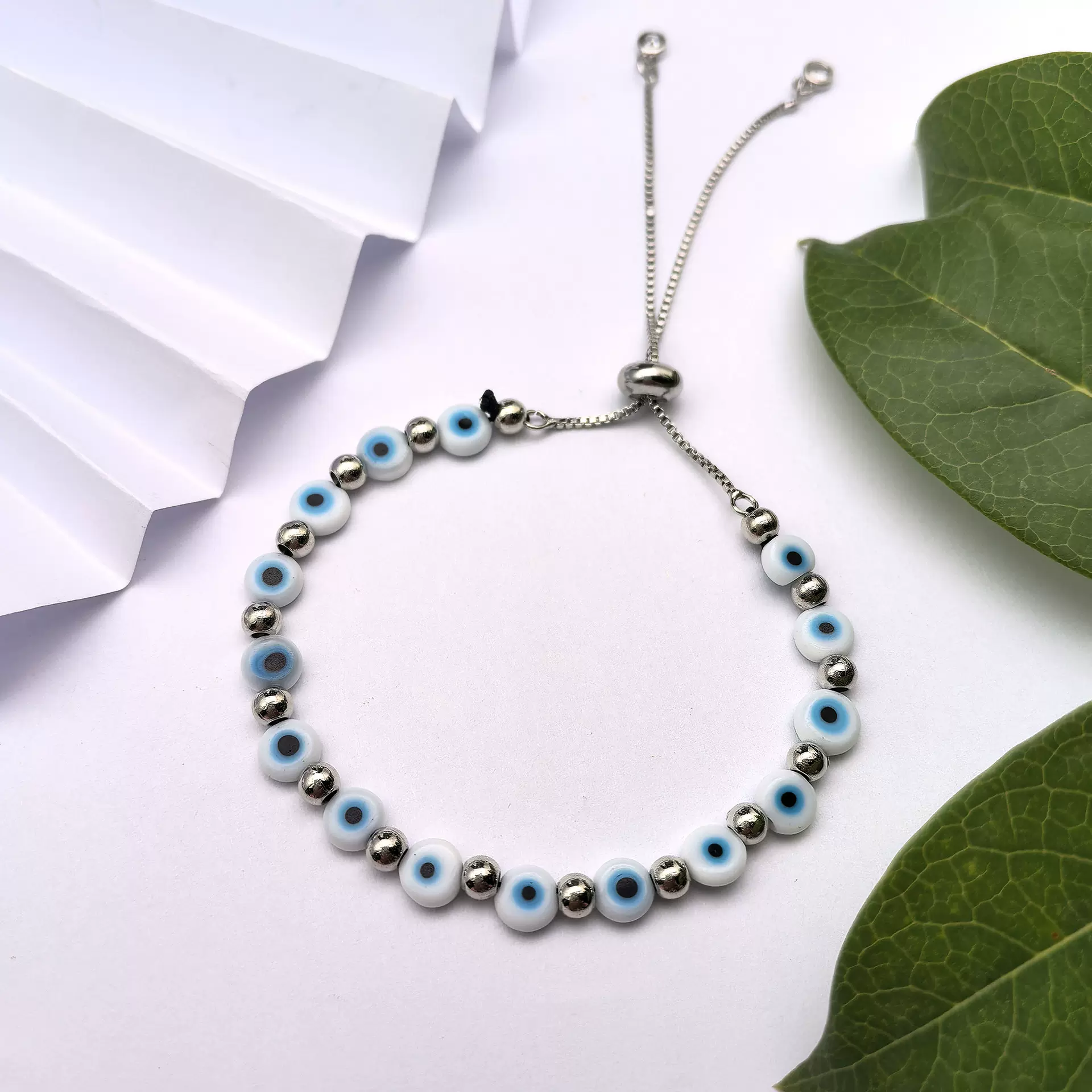 欧美跨境玻璃6mm小珠子恶魔之眼手链 邪眼手工串珠手环可调节