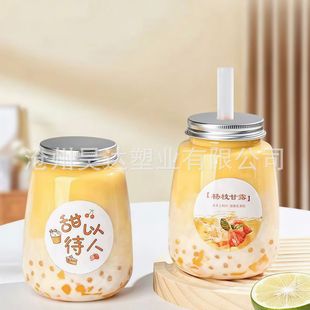 Internet Celebrity Milk Tea Bottle Pet Transparent Plastic Fat Can Poplar Nectar Sealed Can Dessert Drink Dudu Cup