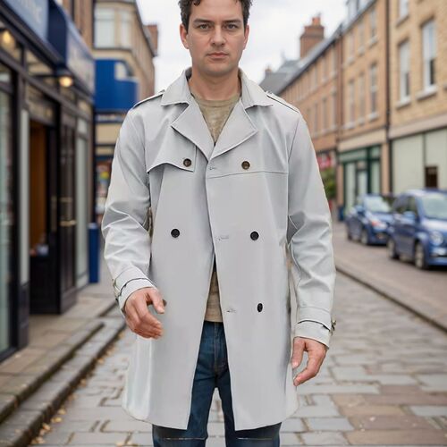 Fall/Winter Solid Color Western Long-Sleeve Trench Coat Men's Collar Slim Fit Double Breasted Casual Jacket