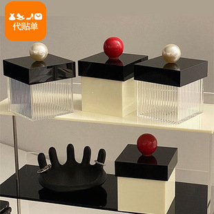 Creative Simple Red Ball Box Pearl Cotton Stick Box Acrylic Storage Box Striped Transparent Floss Matchbox