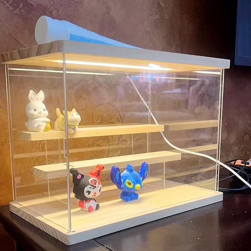 手作りネザアクリルディスプレイボックス化粧品ライトディスプレイボックスディスプレイキャビネット多層ディスプレイボックス無垢材防塵|undefined