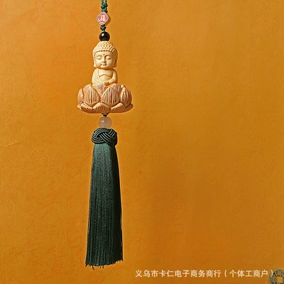 Multi-Treasure Buddha Beads, 18-Seed Peace | Car hanging - single-tassel-buddha-charm-green