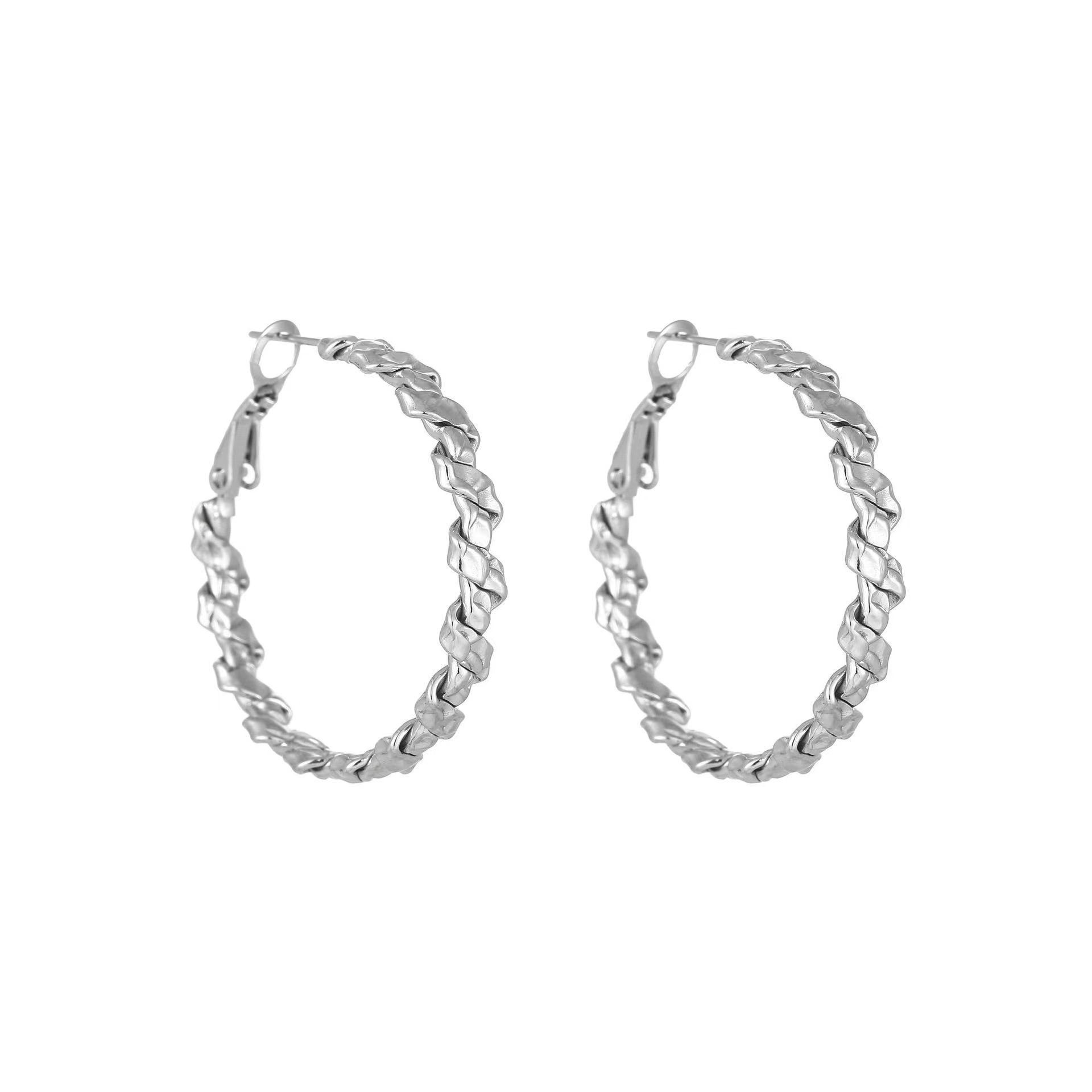 1 Pair Streetwear Solid Color Plating Stainless Steel Hoop Earrings display picture 4