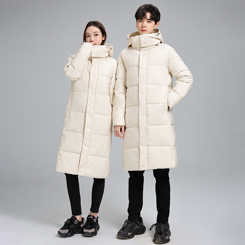(2개) 남성과 여성의 겨울 긴 후드면 패딩 재킷 2024 새로운 겨울 커플 가을과 겨울 두꺼운면 패딩 재킷