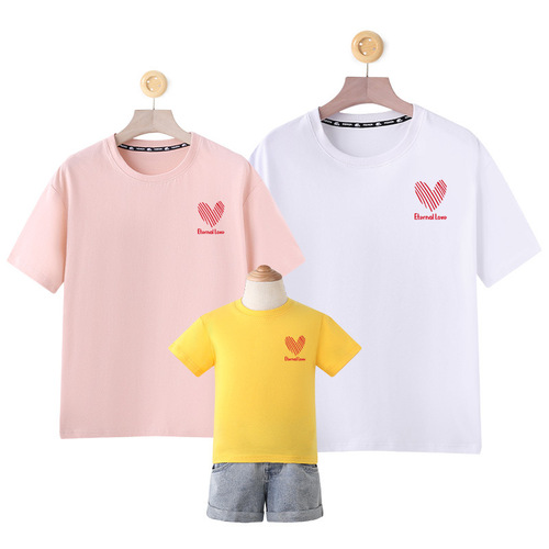 Lemonde 220g pure cotton round neck parent-child wear 2024 new style family of three and four pure cotton printed short-sleeved wholesale