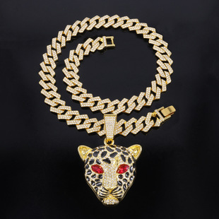 European and American Exaggerated Domineering Diamond-encrusted Leopard Head Pendant HIPHOP Jewelry Trendy Men's Punk Cool Hip-hop Cuban Chain