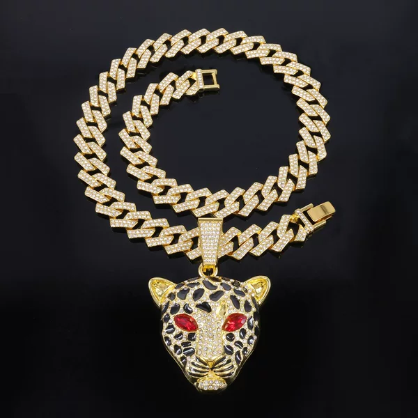 European and American Exaggerated Domineering Diamond-encrusted Leopard Head Pendant HIPHOP Jewelry Trendy Men's Punk Cool Hip-hop Cuban Chain