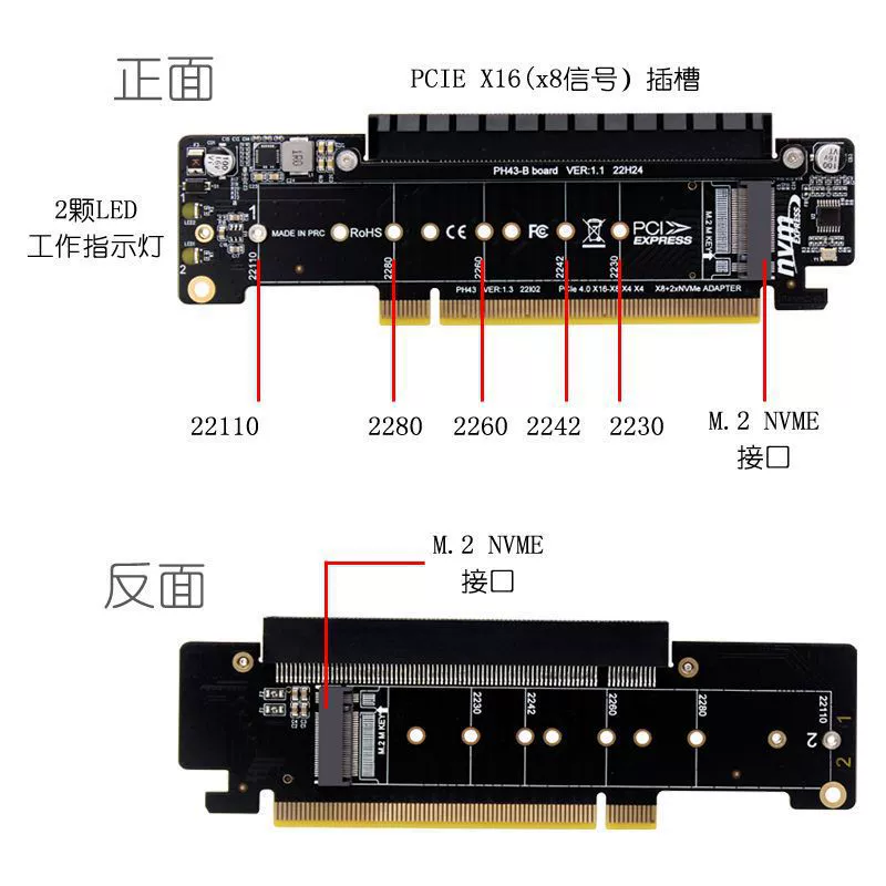 PCIE4.0 channel split expansion conversion card 8+4+4Hyper Ultra Quad Vroc M.2 NVMe