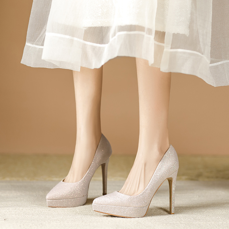 Item No. 0721-9 Fashion Sequin Gold High Heels 12cm Stiletto Tablet Pointed Shoes Women's Spring