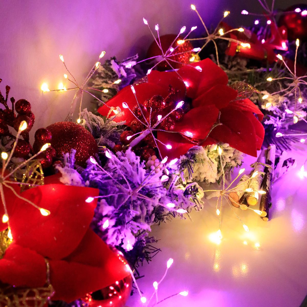 跨境LED烟花灯串室内电池盒装饰灯户外节日氛围仿真蒲公英彩灯