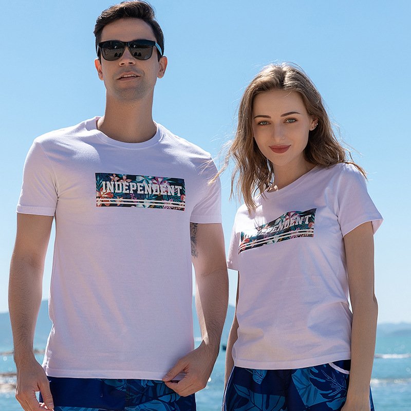 Suministro directo de fábrica pareja Camiseta de manga corta marca de moda masculina camisa de fondo camiseta ropa pareja desgaste verano personalizable LOGO
