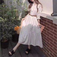 秋季新款法式波西米亚连衣裙女别致长裙子大码绝美系带衬衫甜美潮