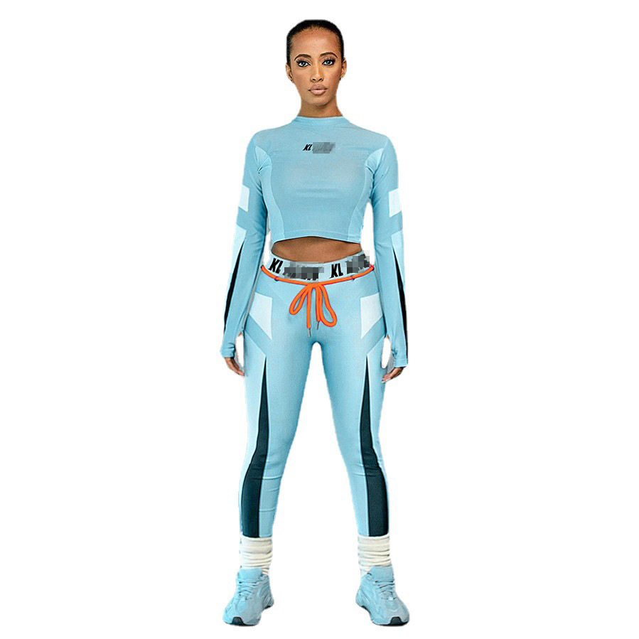 2019 European and American Style Ebay Winter Export New Women's Printed Slimming Look Long-Sleeved Sports Fitness Suit