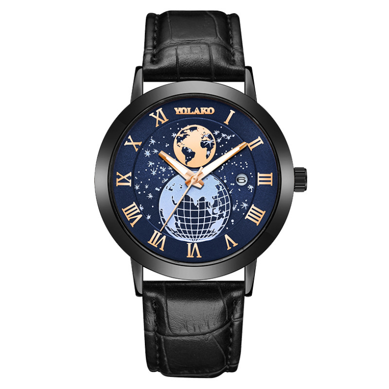 new hot sale fashion Earth calendar men's watch men's watch Belt Men's Watch_voghion.com