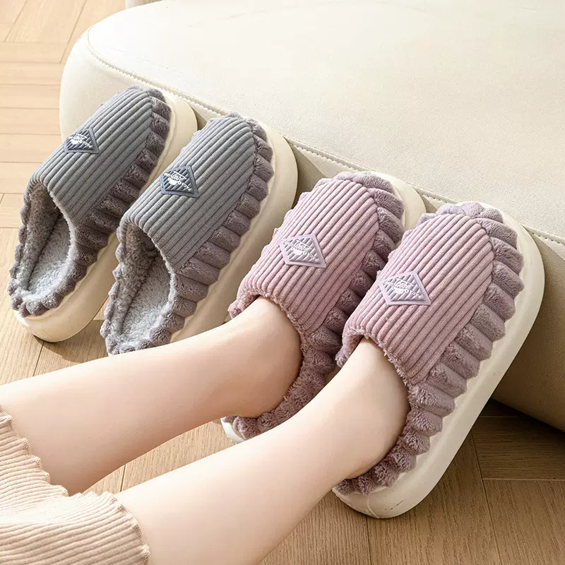 2024毛绒保暖软底防滑棉鞋秋冬季室内厚底踩屎感家用棉拖鞋女居家