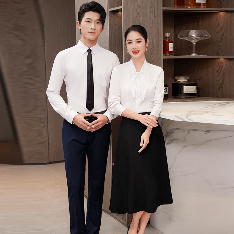 White Long-Sleeved Shirts for Men and Women, Real Estate Sales, Hotel Front Desk, Bank Interview Workwear Shirts, Work Clothes