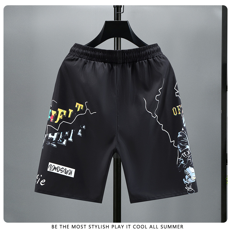 Summer Ice Herren bedruckte Shorts, schnell trocknende Hose, modische Freizeit-Caprihose, Netzrot, Strandmode_voghion.com