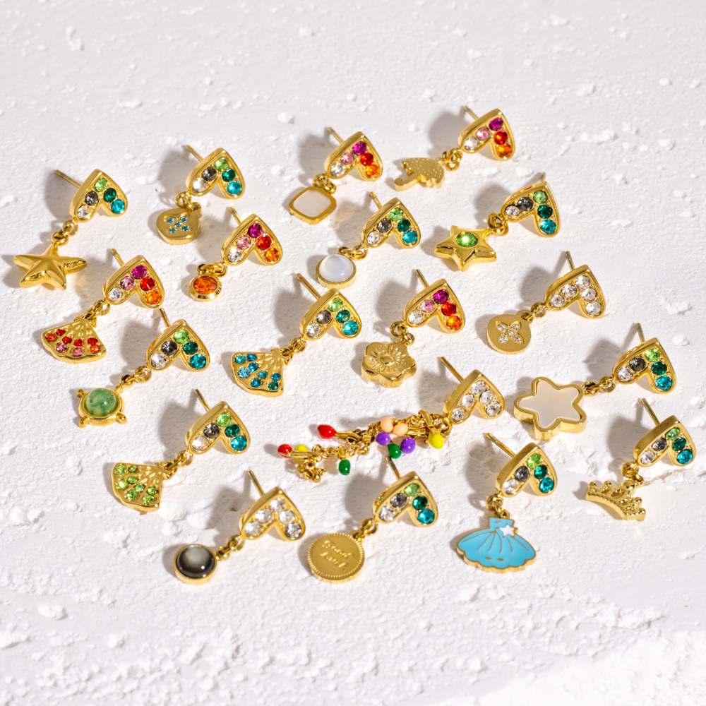 7g Weight 304 Stainless Steel Ear Needle Material Rhinestones Inlay Material 1 Piece Sweet Star Heart Shape Flower Inlay 304 Stainless Steel Rhinestones Ear Studs