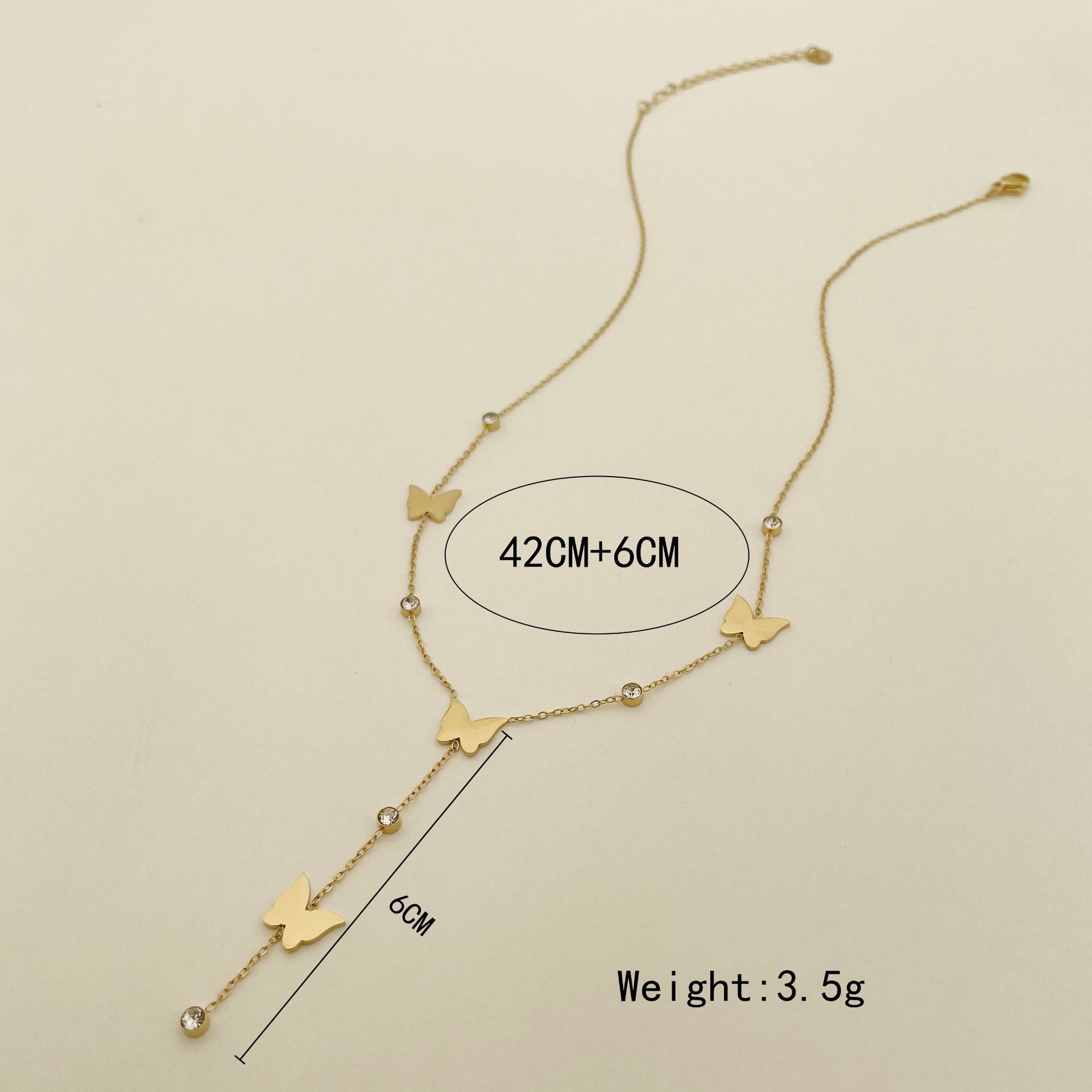 Simple Style Butterfly Stainless Steel Titanium Steel Plating Zircon Pendant Necklace 1 Piece