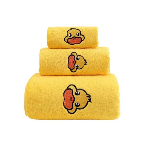 New Small Yellow Duck Towel Wholesale Thick Coral Fleece Absorbent Home Use Cartoon Square Towel Bath Set of 3