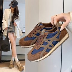 2025秋季新款防滑平底皮面阿甘鞋韩版软底百搭休闲户外女单鞋2311