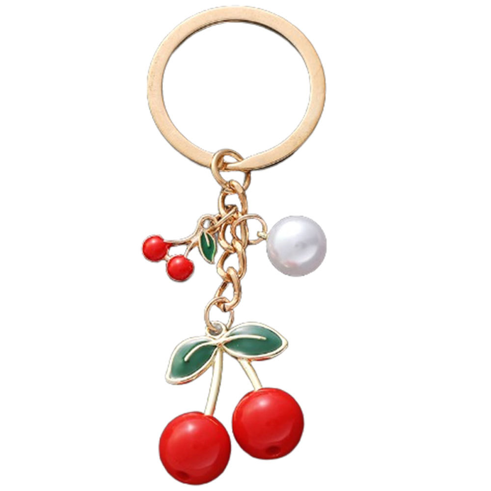 14g Weight Pearl Inlay Material Keychain Classification Popular Style 1 Drop Oil Solid Color Red Cherry Pearl Keychain Metal Key Chain Decorative Pendant