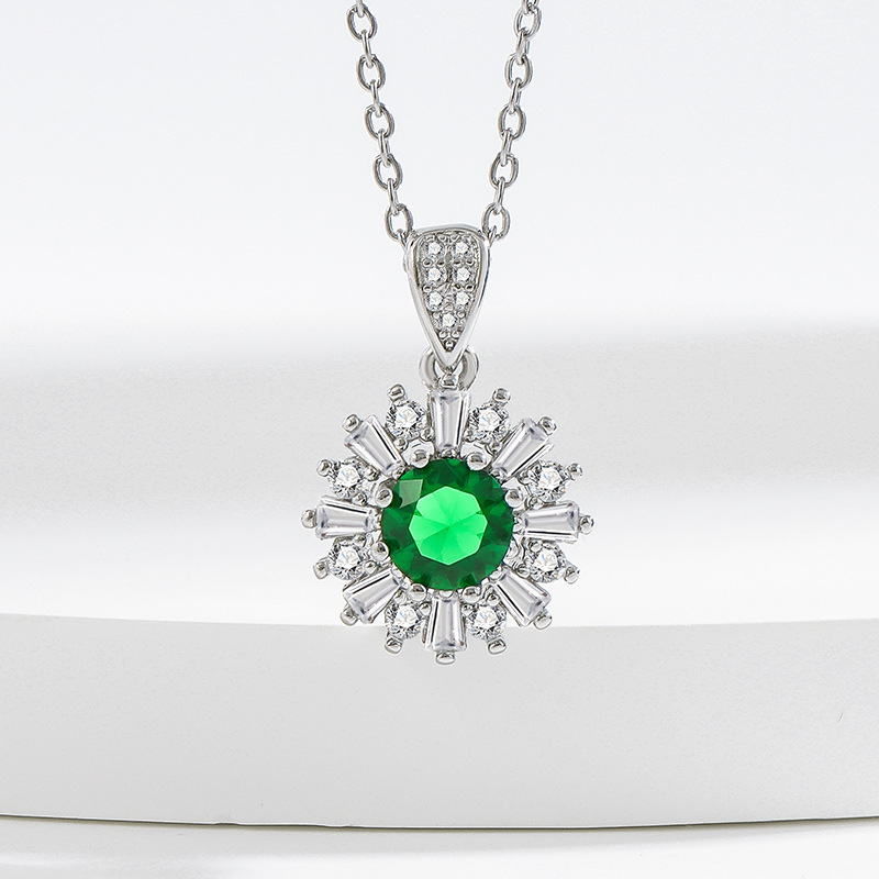 Conjunto de 3 piezas con piedras preciosas de colores de tendencia europea y americana - Accesorios de bisutería - Joyería de alta calidad - Collar, anillo y pendientes de botón verdes - Venta al por mayor para mujer