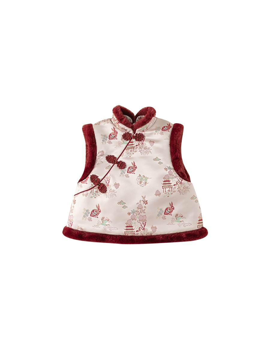 Youbao ropa para niños chaleco cheongsam para niñas invierno nuevo estilo más vellón engrosamiento ropa de felicitación de Año Nuevo chaleco chaleco cálido