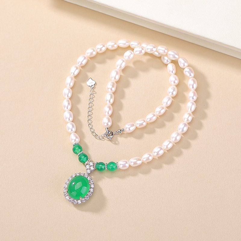 Vòng cổ ngọc trai nước ngọt tự nhiên bạc S925 mạ vàng – set dây chuyền tặng mẹ — Bộ chuỗi